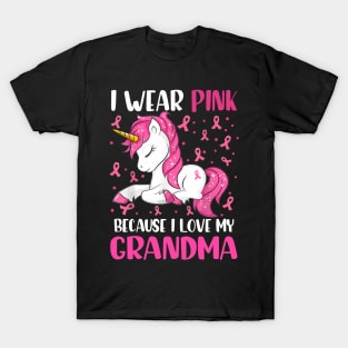 Unicorn Pink Ribbon Men I Wear Pink Because I Love My Grandma Breast Cancer T-Shirt